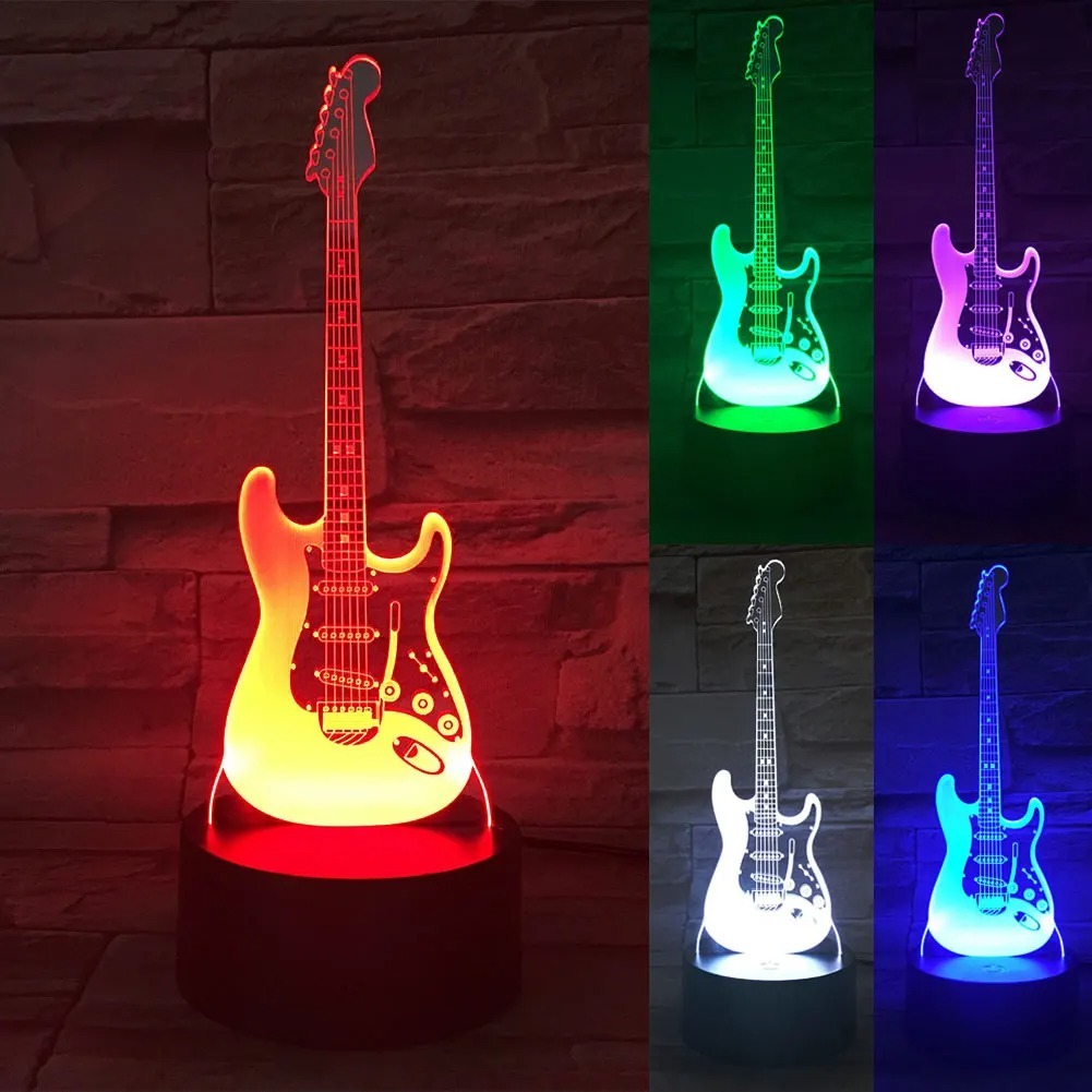 Veilleuse LED 3D Souillon et Stitch font de la guitare • Veilleuse