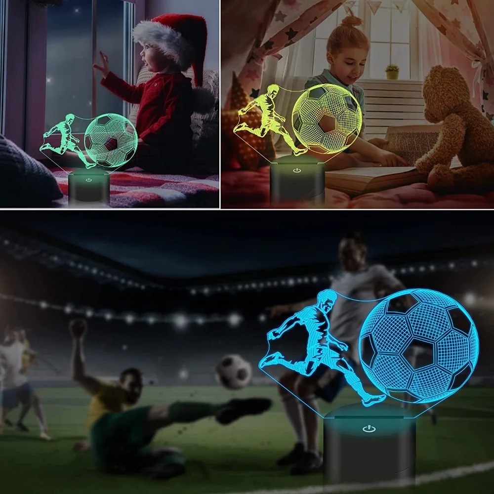 Veilleuse Football 3D LED Lampe Optique Illusion Veilleuse Enfant